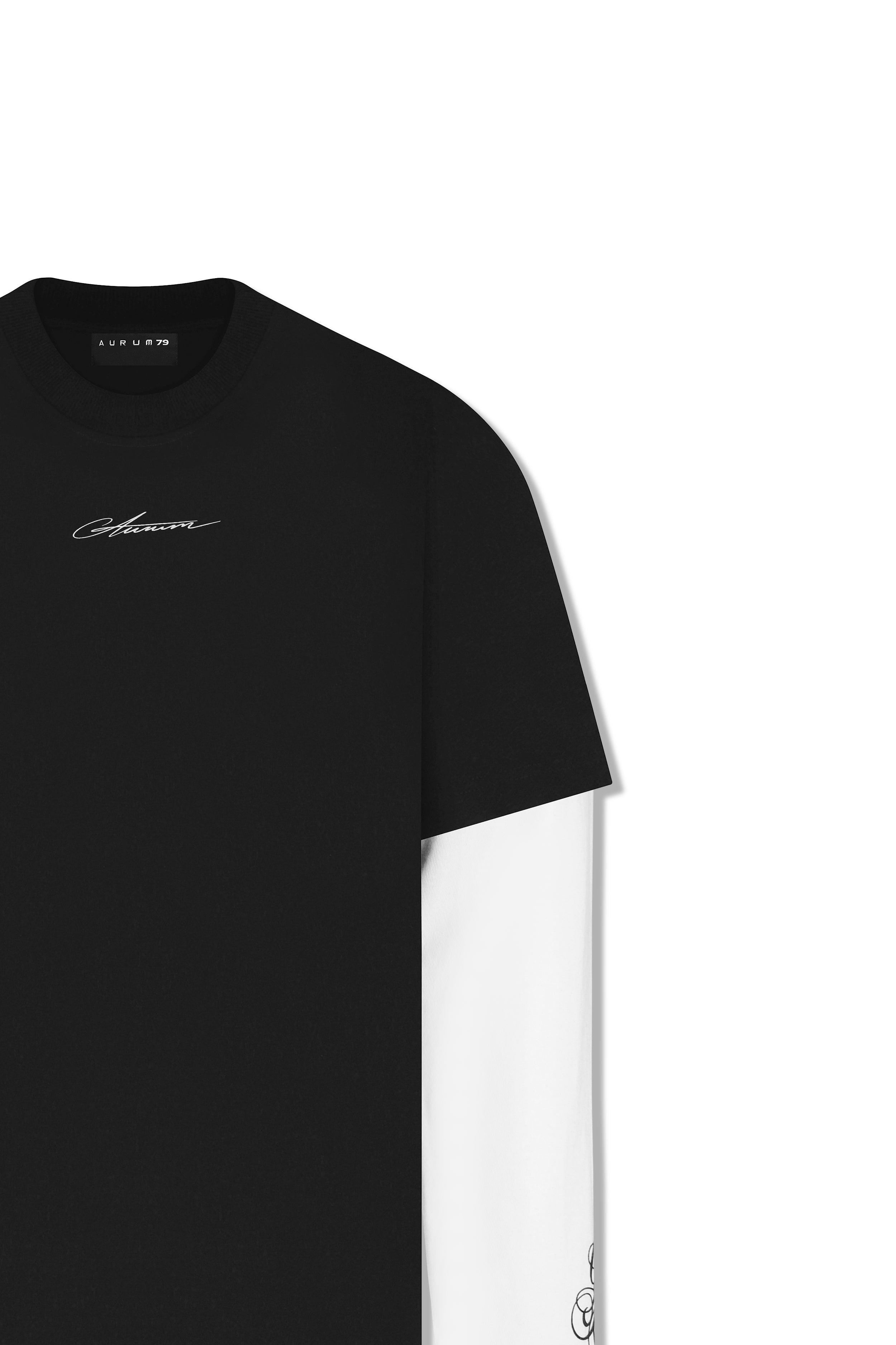 Double Gems Semi Oversized T-Shirt Negro/Blanco — AURUM 79