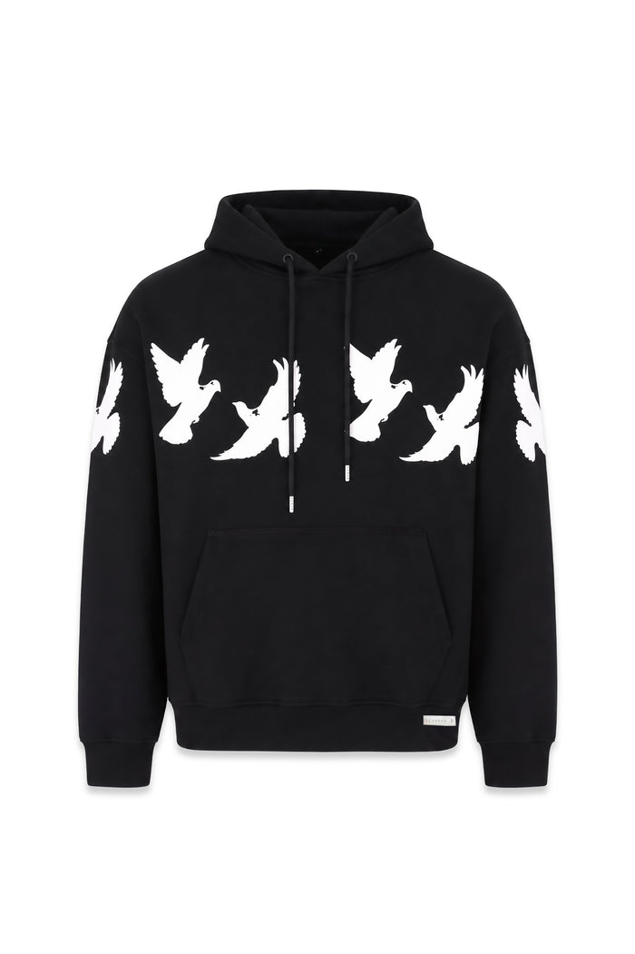 Flying Pigeons Boxy Fit Hoodie Negro — AURUM 79
