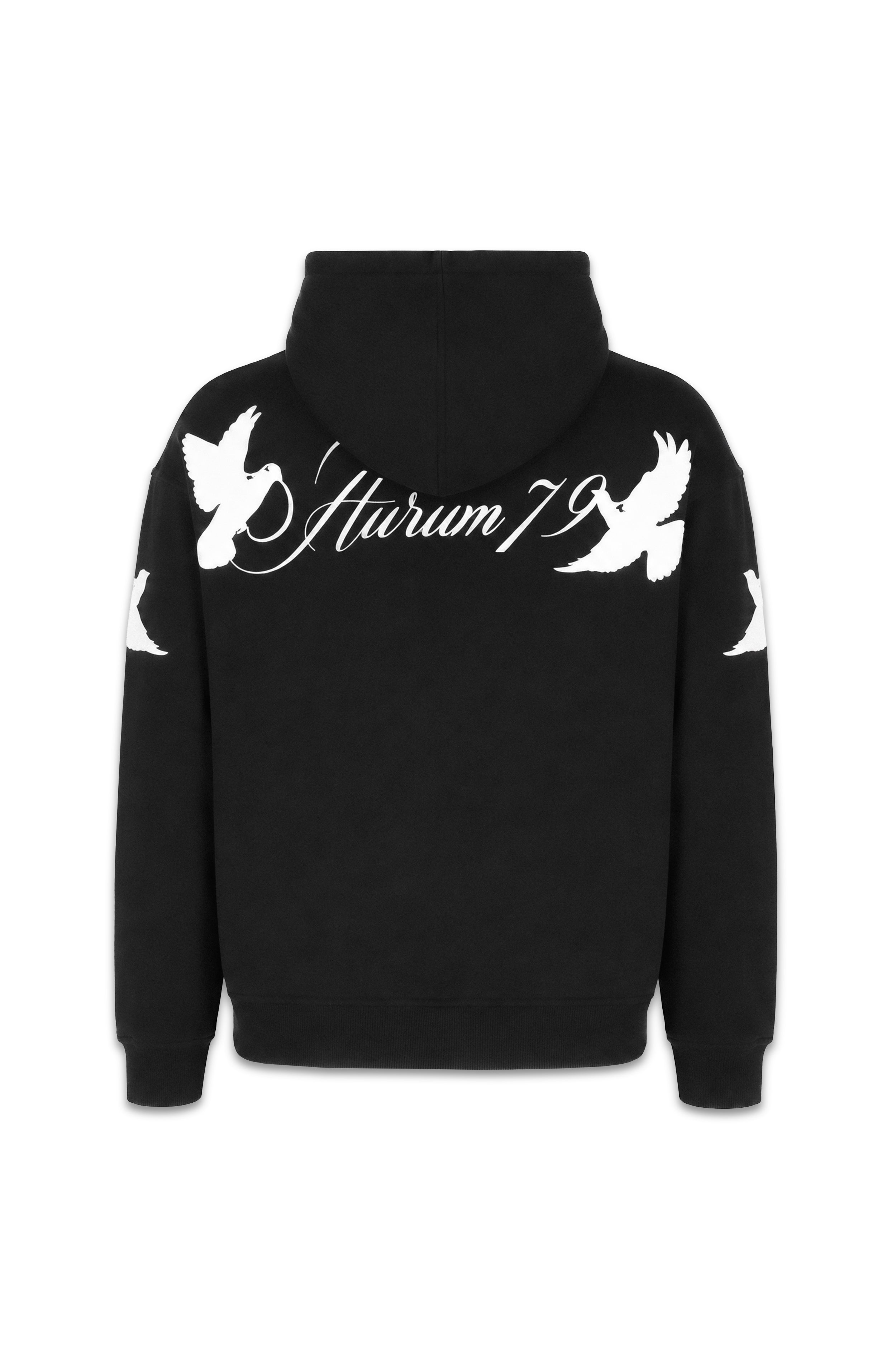Flying Pigeons Boxy Fit Hoodie Negro — AURUM 79